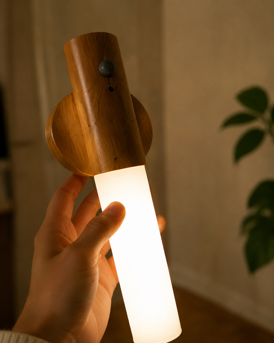 Hand holding the Lumax motion sensor lamp