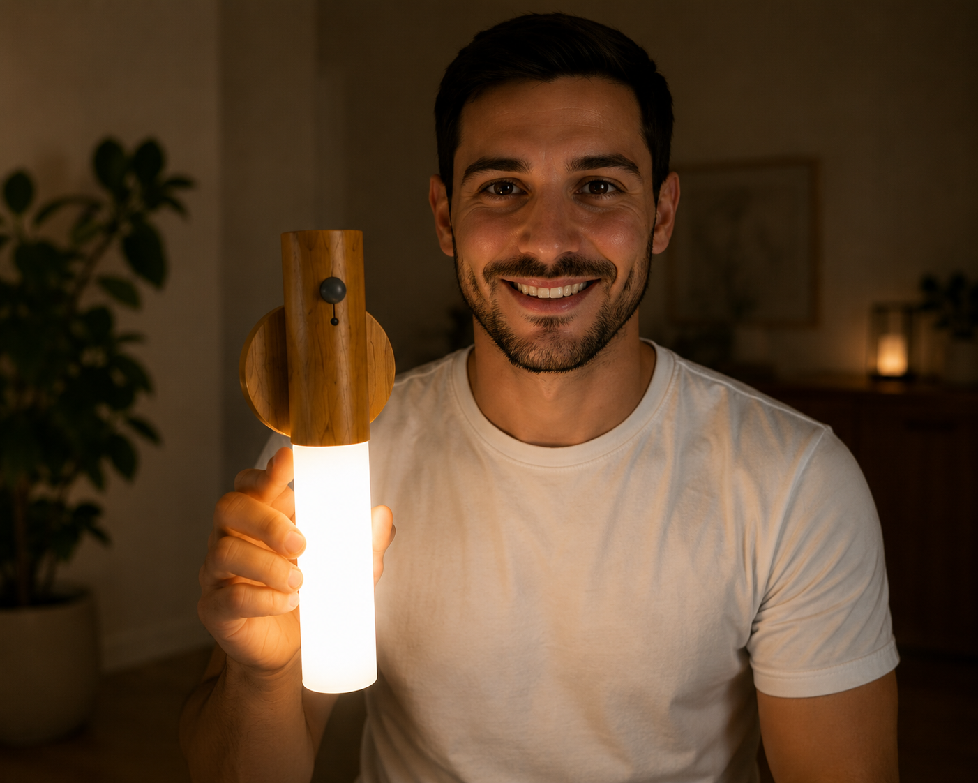 Man presenting the Lumax rechargeable light
